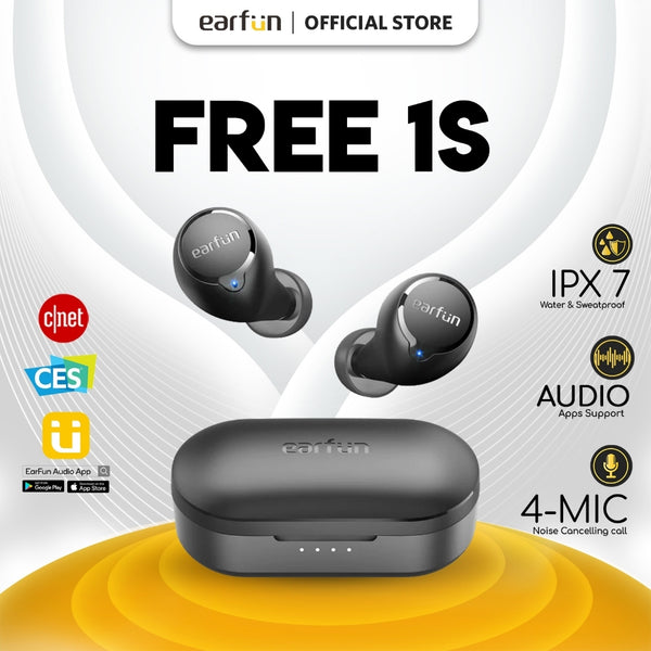 EarFun Free 1S, True Wireless Earbuds: with Call Noise Reduction, Sweatshield Waterproof Wireless Bluetooth Earphone TWS