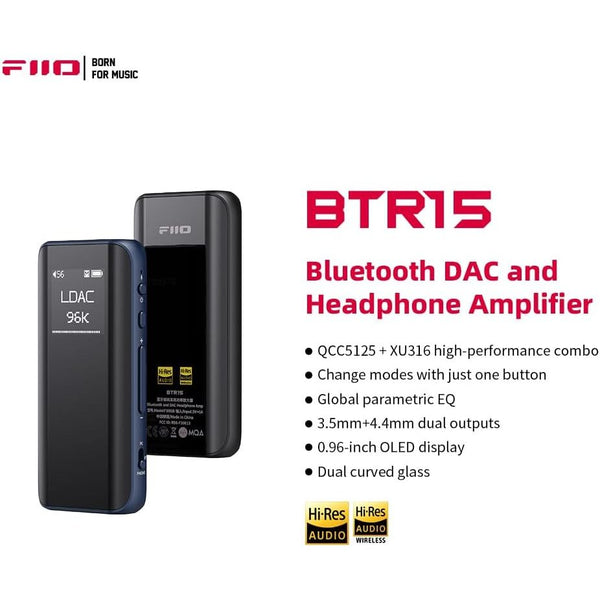 FiiO BTR15, Portable Bluetooth DAC and Amplifier: with 3.5 and 4.4mm Balanced Output portable Bluetooth DAC/AMP (BTR 15)