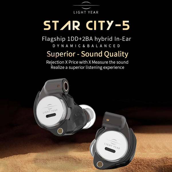 Roseselsa (Rose Technics) Star City 5 Pro, In-Ear Monitors: Flagship 1DD+2BA HiFi Hybrid Earphones IEM (Star City 5 Pro)