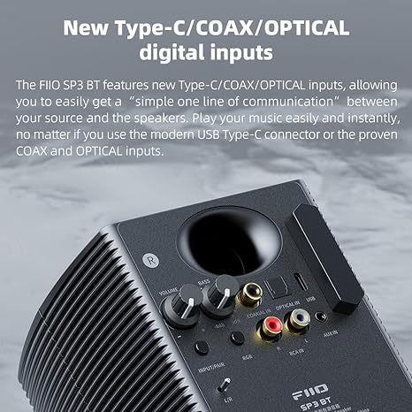 FiiO SP3BT, Desktop Monitor Speaker: with AUX Audio/RCA, 80W HiFi Stereo Bluetooth Computer Speakers (SP3BT)