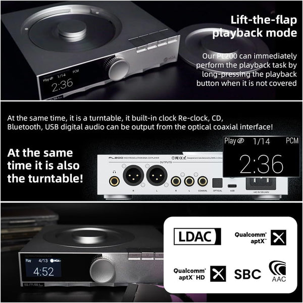 SMSL PL200, CD Player: HiFi Lossless AK4499EX Chip Bluetooth Playback Disc Player