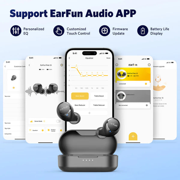 EarFun Free 1S, True Wireless Earbuds: with Call Noise Reduction, Sweatshield Waterproof Wireless Bluetooth Earphone TWS