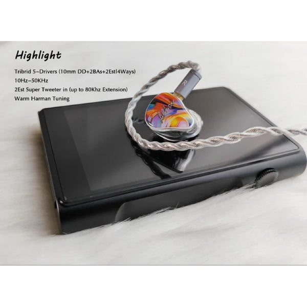 Hisenior Mega5EST, Tribrid In Ear Monitors: 2EST + 2BA +1DD Hybrid OG Version 2Pin 0.78mm Earphones IEM (Mega 5EST)