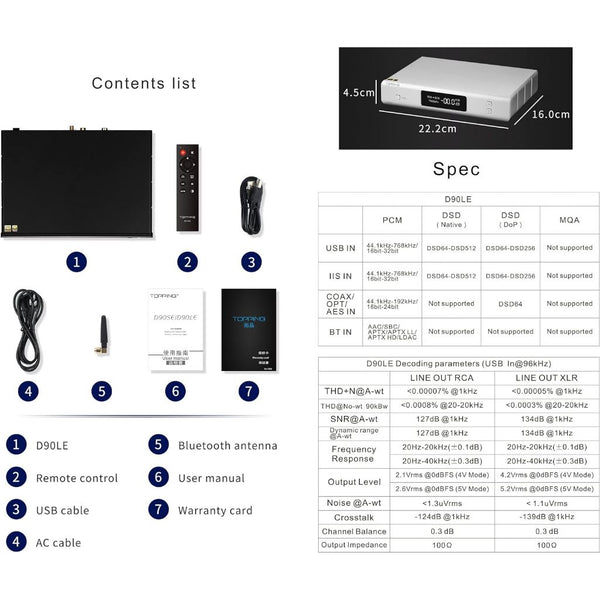 Topping D90LE, Digital-to-Analog Converter: Bluetooth 5.0 ES9038PRO DSD512 PCM 32bit/768kHz DAC (D90 LE)