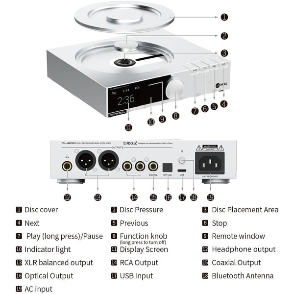 SMSL PL200, CD Player: HiFi Lossless AK4499EX Chip Bluetooth Playback Disc Player