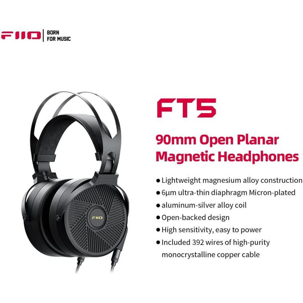 FiiO FT5, Open-Back Headphones: 90mm Drivers with 4.4, 3.5, and XLR Jack Planar Magnetic Headphone (FT 5)