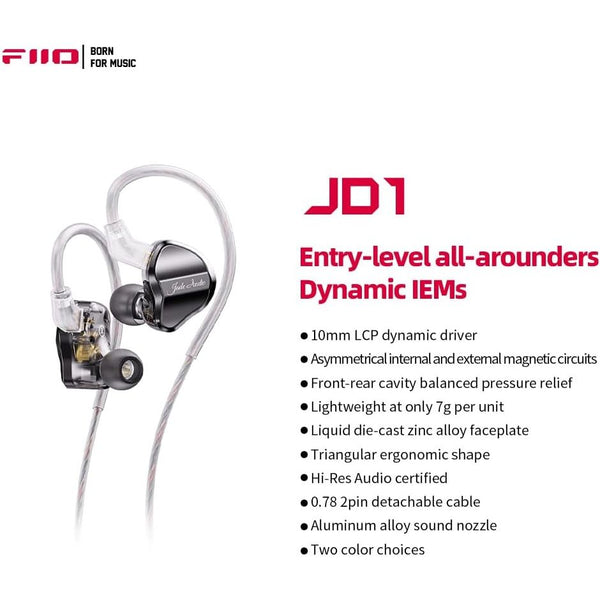 FiiO/JadeAudio JD1, Dynamic Driver In-Ear Monitors with Mic: High Performance for Sports, Gaming Earphones IEM (JD 1)