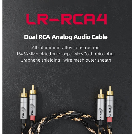 Fiio LR-RCA4, Dual RCA Audio Cable: 5N Silver-Plated Pure Copper Analog Audio Cable (LRRCA4, LR RCA4)