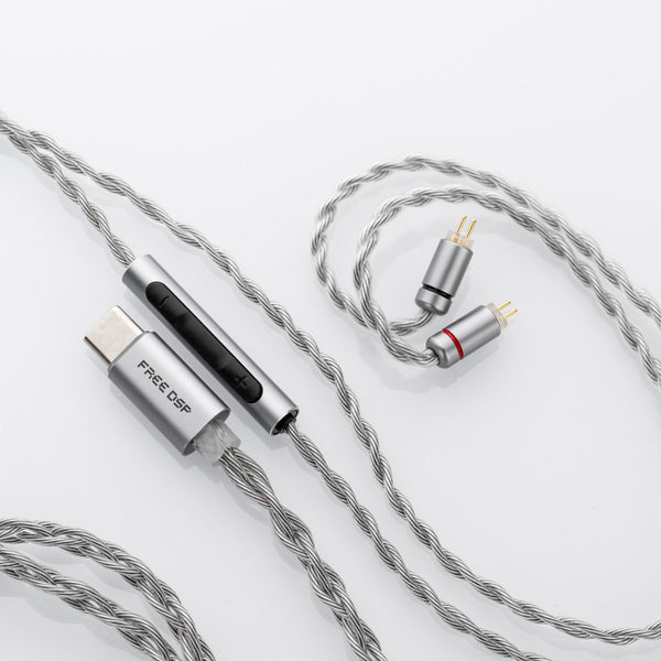 Moondrop Free DSP, Earphone Upgrade Cable with Microphone: 2-Pin DSP Type C Premium Silver Replacement Cable (Free DSP)