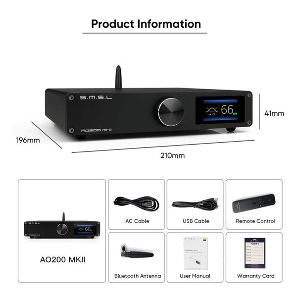 SMSL AO200 MKII, Power Amplifier: MA5332MS Chip 160W x 160W USB/RCA/XLR Input Desktop Digital AMP (AO 200)