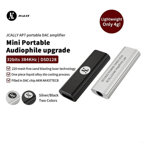 Jcally AP7, Portable DAC and Amplifier: Type C to 3.5mm, AK4377ECB, 32bit384kHz DSD128 DAC/AMP (AP7)