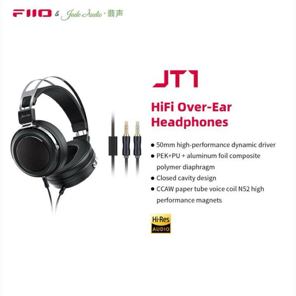 FiiO JT1, Dynamic Driver Over-Ear Headphones with Detachable Cable Mic: Professional Studio and Gaming Headset (JT 1)