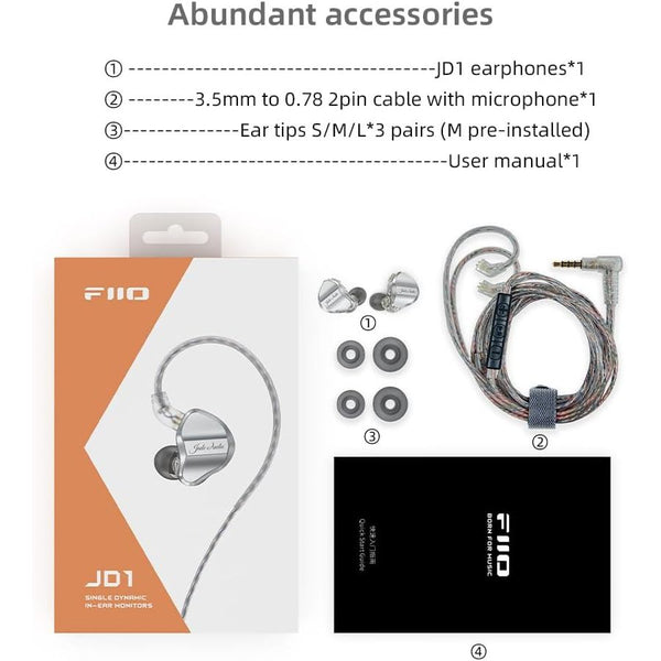 FiiO/JadeAudio JD1, Dynamic Driver In-Ear Monitors with Mic: High Performance for Sports, Gaming Earphones IEM (JD 1)