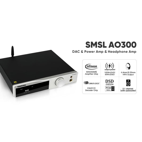 SMSL AO300 Power Amplifier: MA5332MS, 165W x 165W, CS43131 DAC, Class D Amplifier AMP (AO 300)