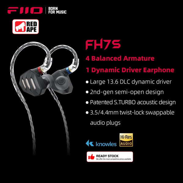 FiiO FH7S, Hybrid Driver In-Ear Monitors: 1DD 4BA MMCX Earphones IEM (2022 Updated Ver, FH7 S, FH 7 S)