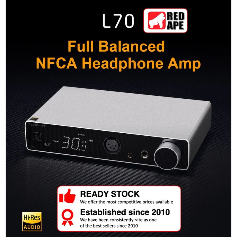 Topping L70, NFCA Headphone Amplifier: with Remote Control, 4Pin XLR/4.4 Balanced/6.35mm SE Output AMP (L 70)