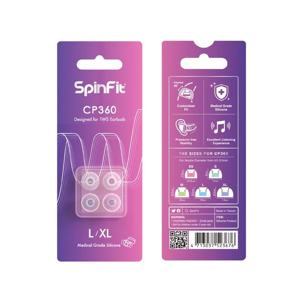 SpinFit CP360 V2, Silicone Replacement Eartips: Fits Jabra Elite 65t/75t, Accessory for Buds and Earbuds (CP 360 V2)