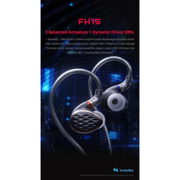 FiiO FH15, Hybrid Driver In-Ear Monitors: 1DD + 3 BA Hybrid Earphones IEM (FH5 UPGRADE)