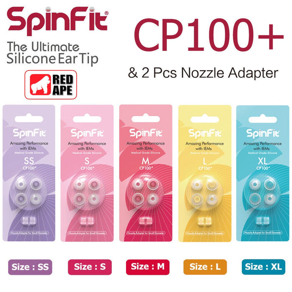 SpinFit CP100+ V2, Silicone Replacement Eartips (2 Pairs): with Adapter for IEM Premium Ear Tips (CP 100+ V2)