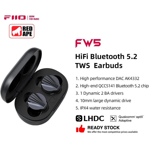 FiiO FW5, True Wireless Earbuds: Integrated 1BA + 2DD with LHDC, Bluetooth 5.2 Wireless Earphones TWS (FW 5)