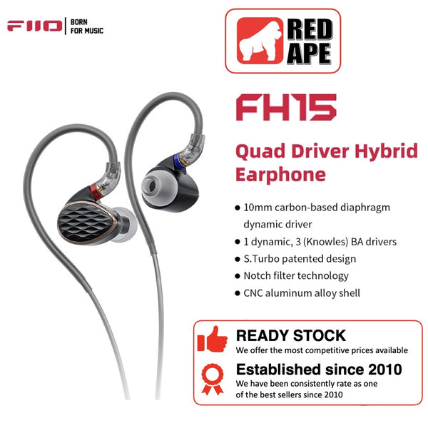 FiiO FH15, Hybrid Driver In-Ear Monitors: 1DD + 3 BA Hybrid Earphones IEM (FH5 UPGRADE)