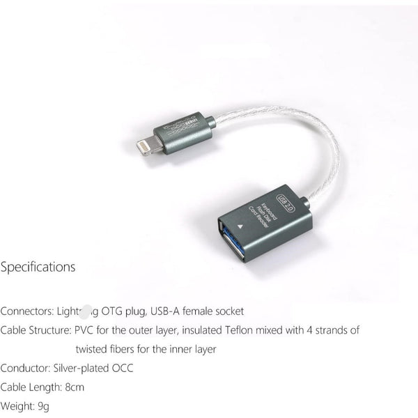 ddHifi MFi06F, iP to USB A, OTG Data Cable (8CM): Silver Plated OCC USB Cable (Mf1 06F)