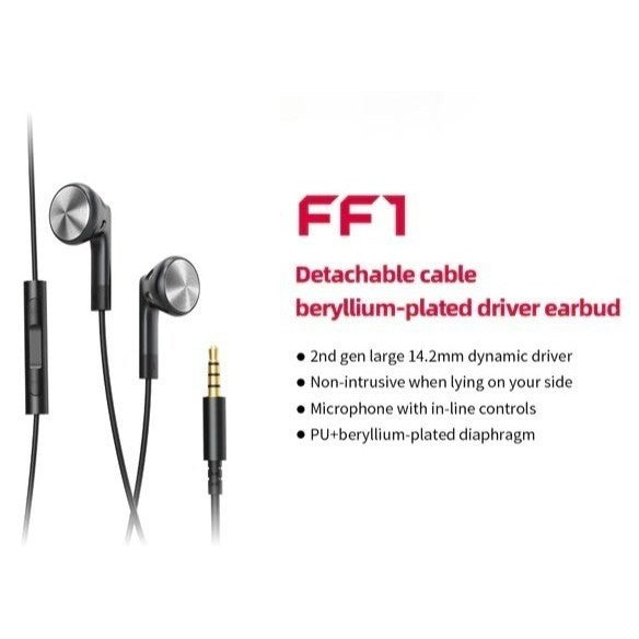 FiiO FF1, Dynamic Driver Wired Flathead Earbuds: with Microphone: Detachable Beryllium-Plated Driver Earphones (FF 1)