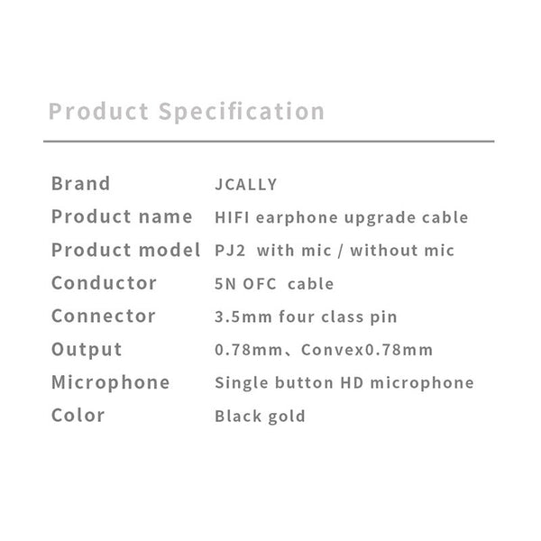 Jcally PJ2, In-Ear Monitors Upgrade Cable: Black Gold 5N OFC Copper Plated IEM Replacement Cable