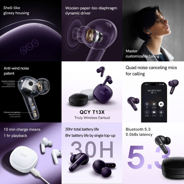 QCY T13X TWS True Wireless Earbuds Bluetooth Earphones