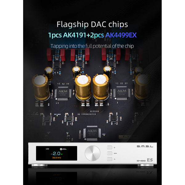 SMSL D400EX, Digital-to-Analog Converter: Bluetooth 5.0 1pcs AK4191+2pcs AK4499EX Flagship Decoder DAC (D400 EX)