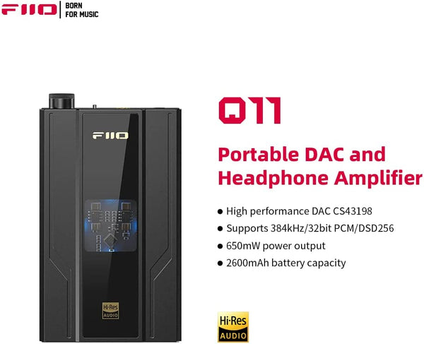 FiiO JadeAudio Q11 DAC Headphone Amplifier DSD256 PCM 32bit/384bit for Smartphones/PC 3.5mm 4.4mm Outputs
