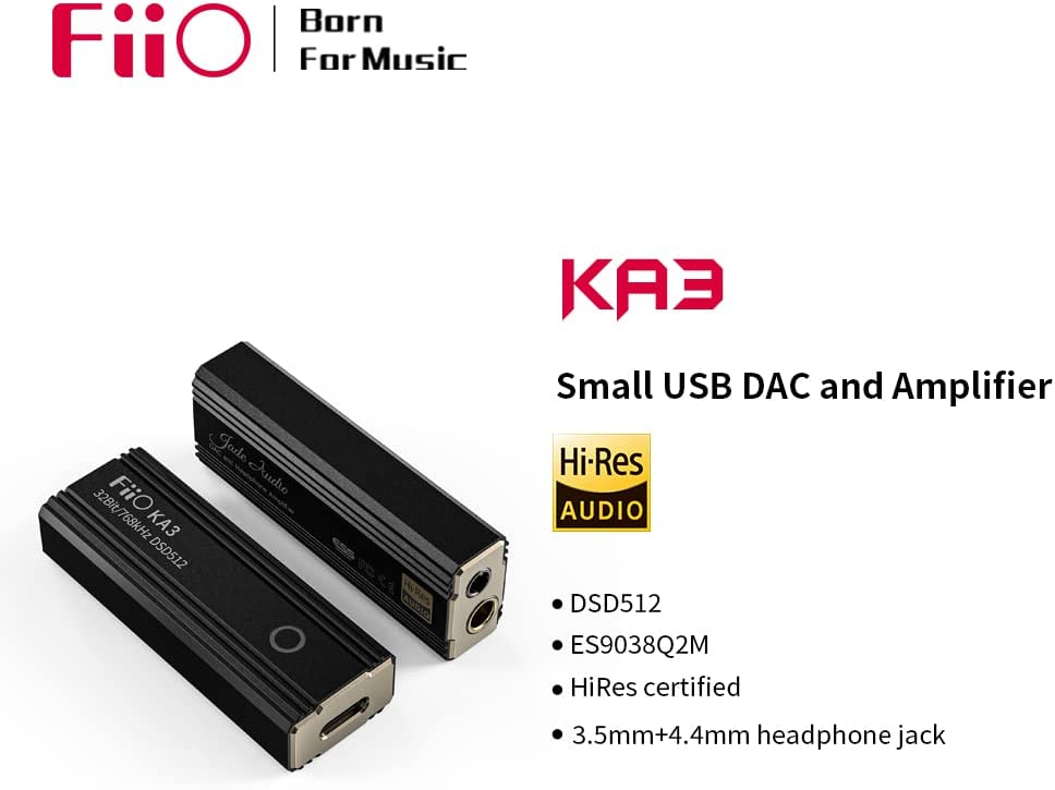 FiiO JadeAudio KA3 Headphone Amps Tiny Amplifier USB DAC High Resolution Supports 32bit/768kHz and DSD512 Headphone Outputs 3.5mm/4.4mm for Smartphones/Laptop/PC/Players