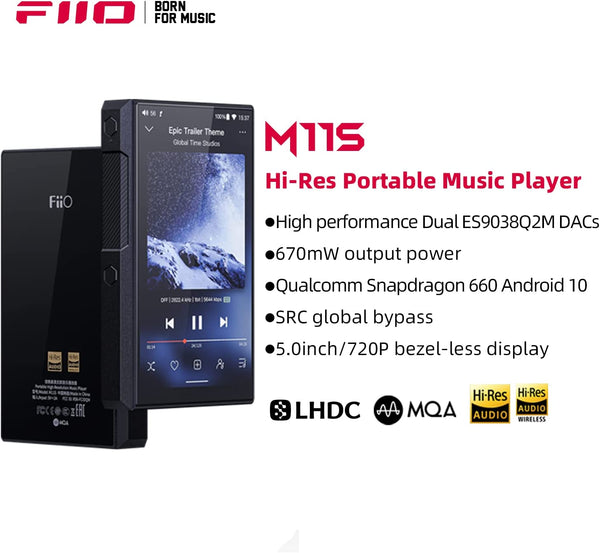 FiiO M11S Hi-Res MP3 Music Player with Dual ES9038Q2M, Android 10 Snapdragon 660, 5.0inch, Lossless DSD/MQA, 5G WiFi/Apple Music/Tidal/Amazon Music 4.4mm 2.5mm/3.5mm/4.4mm