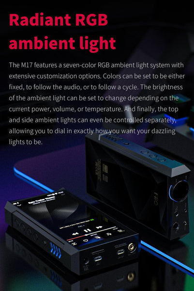 FiiO M17 MP3/MP4 Player Music Player High Resolution Bluetooth Portable Desktop Audio Player 6.3mm/4.4mm Android 10 Lossless Apple Music for Home/Car Audio/Speaker/Preamplifier 9200mAh Battery