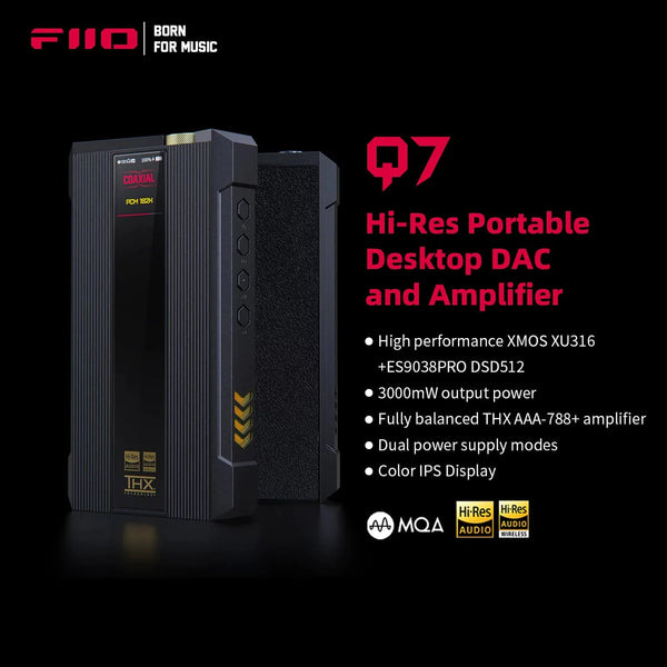 FiiO Q7 DSD512 MQA Balanced Portable HiFi Desktop DAC/Headphone Amplifier with ES9038PRO/THX AAA 788+ amp on Optical/USB/Coaxial